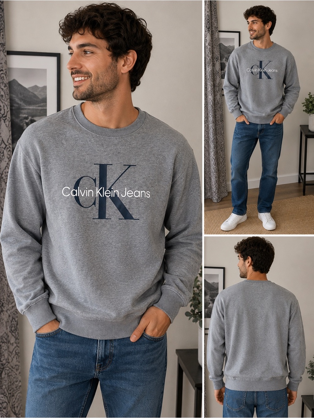 Calvin Klein Jeans Gray Crewneck with Navy CK Logo